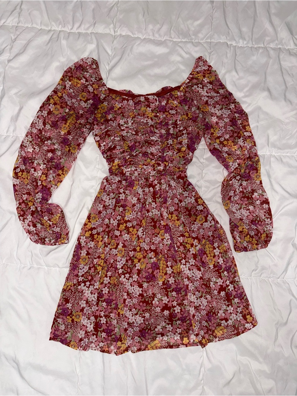 Crystal Doll Floral Cottagecore Boho Western Puff Sleeve Mini Dress